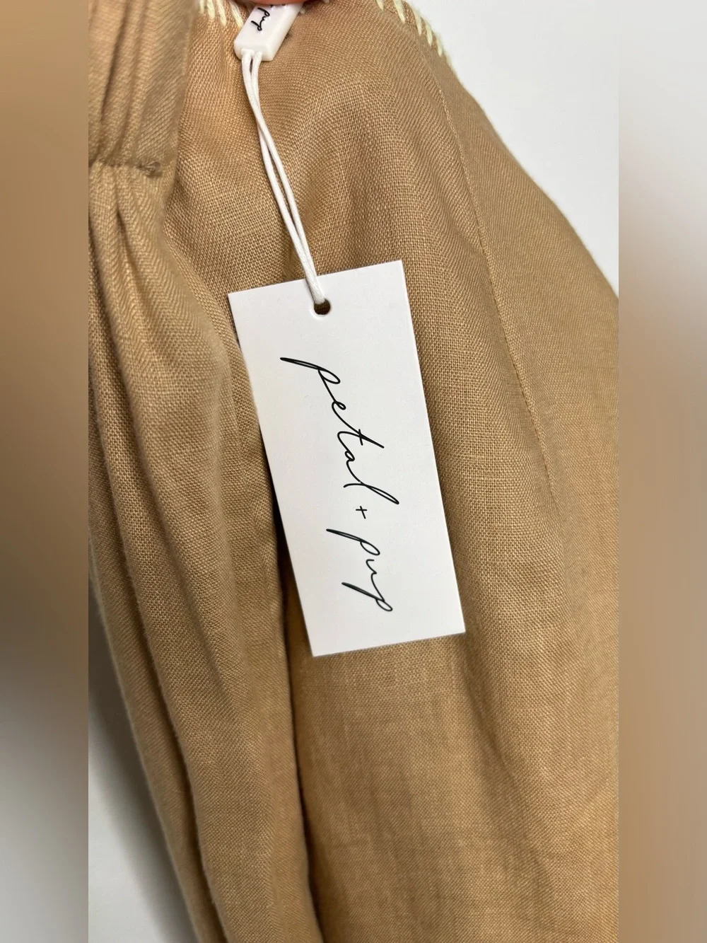 Petal & Pup Odette Linen Maxi Skirt Camel Tan XS NWT 100% Linen Contrast Stitch